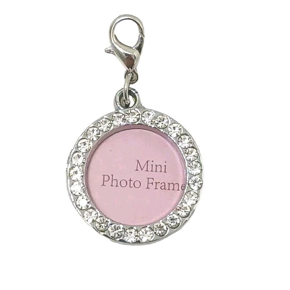 CIRCLE Photo PENDENT Simulated Diamonds Picture Charm 1" Silver Pendant FANCY
